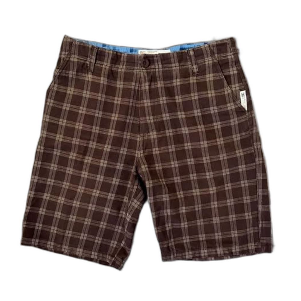 DC Men’s Skate Brown & Yellow Plaid Cotton Casual Shorts Size 30 Mid Rise